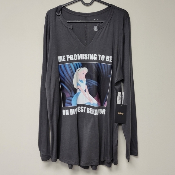 Torrid Disney Alice In Wonderland Best Behavior Tunic Top Gray 1X - Picture 3 of 8